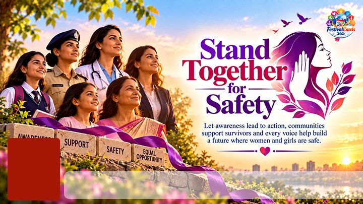 Stand Together for Safety card with women from different generations and professions, name and rectangle photo