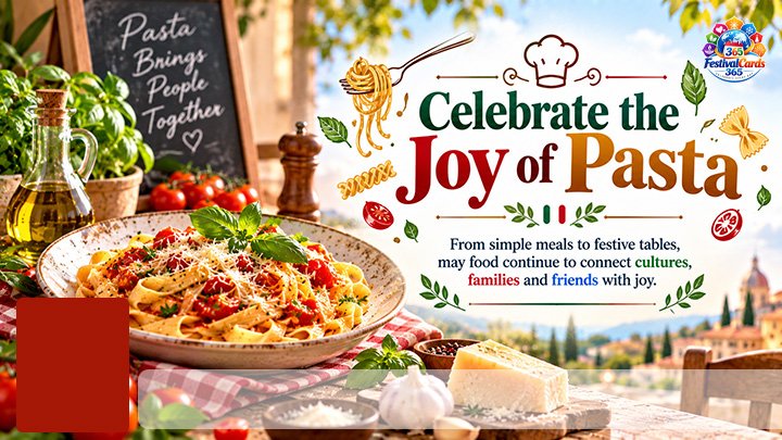 Celebrate the Joy of Pasta card with meal table, name and rectangle photo